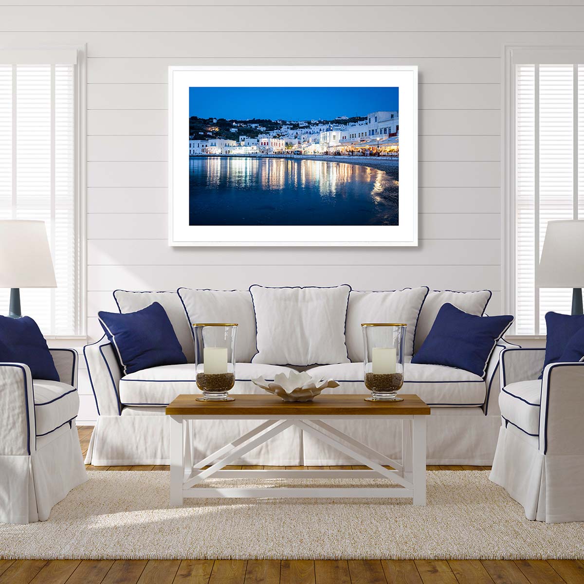 Mykonos The Old Port at Night Art Print