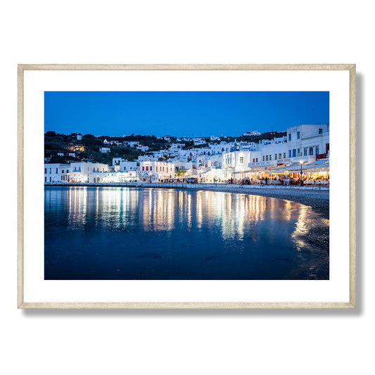 Mykonos The Old Port at Night Art Print
