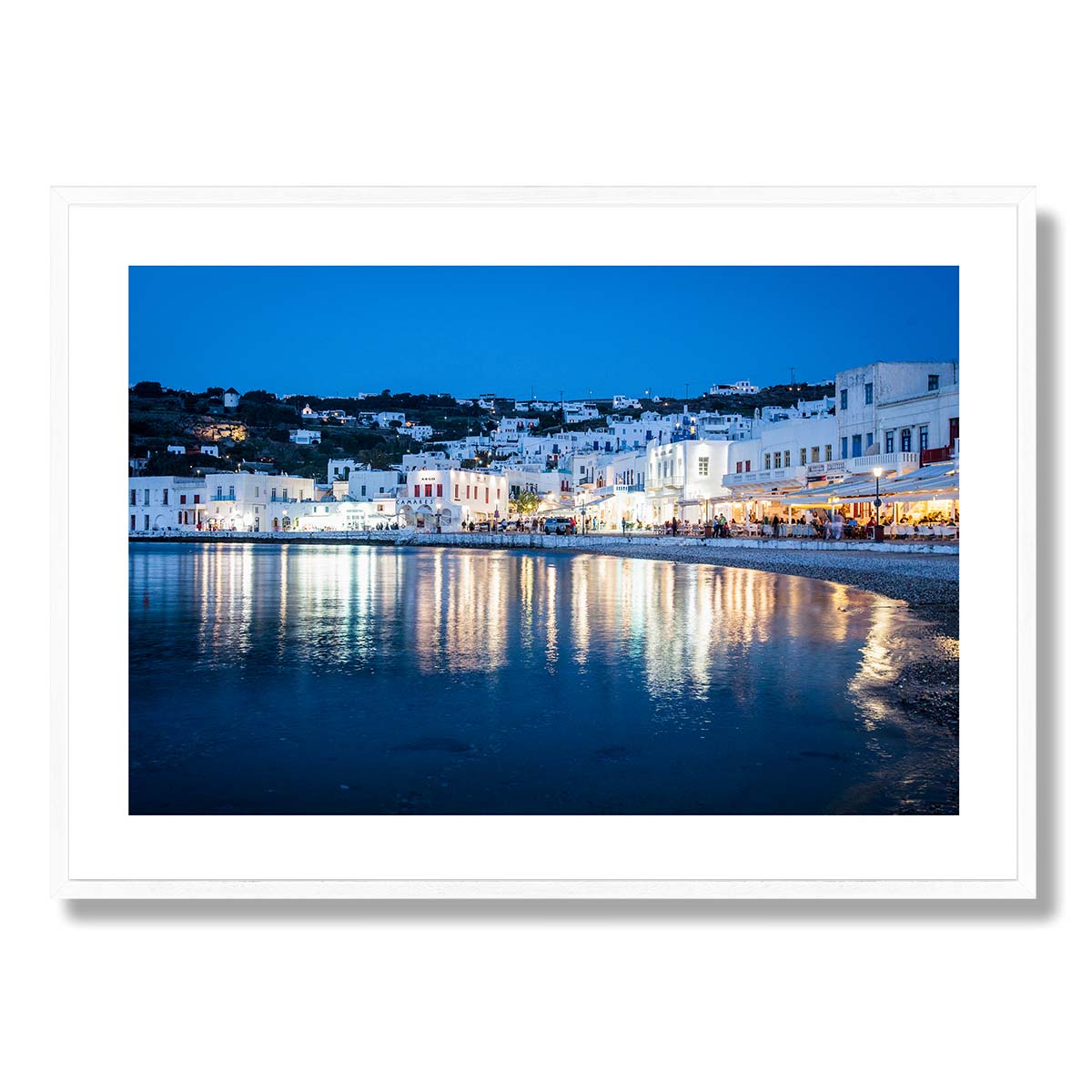 Mykonos The Old Port at Night Art Print