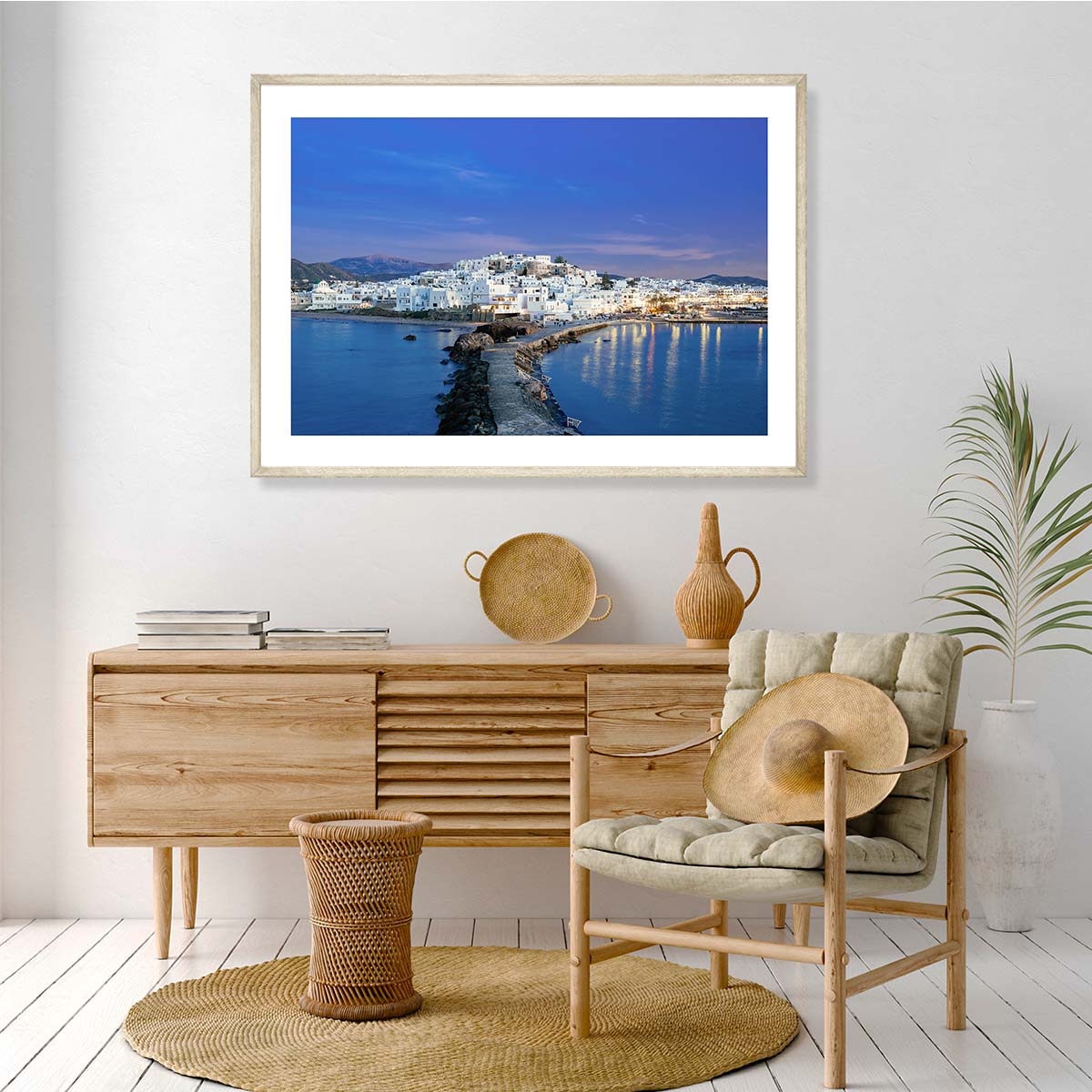 Naxos Town at Night Art Print