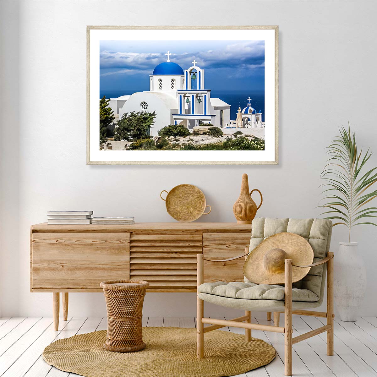 The Blue-domed Church Santorini Art Print