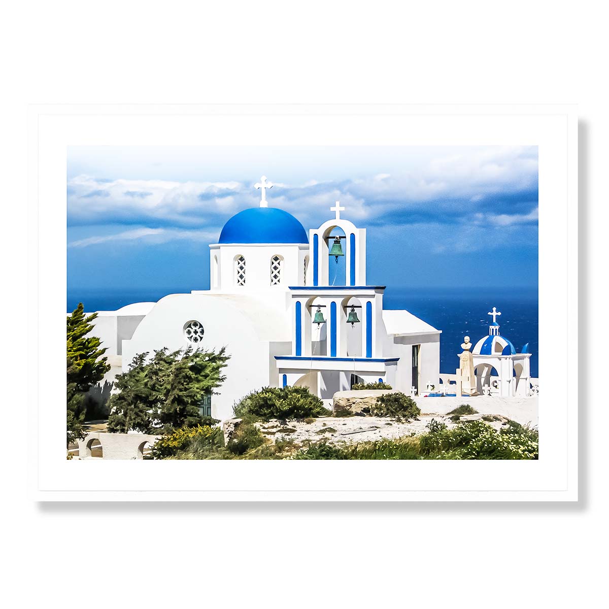 The Blue-domed Church Santorini Art Print