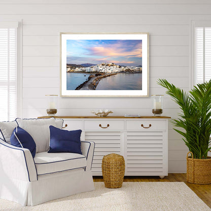 Naxos Town at Sunset Art Print